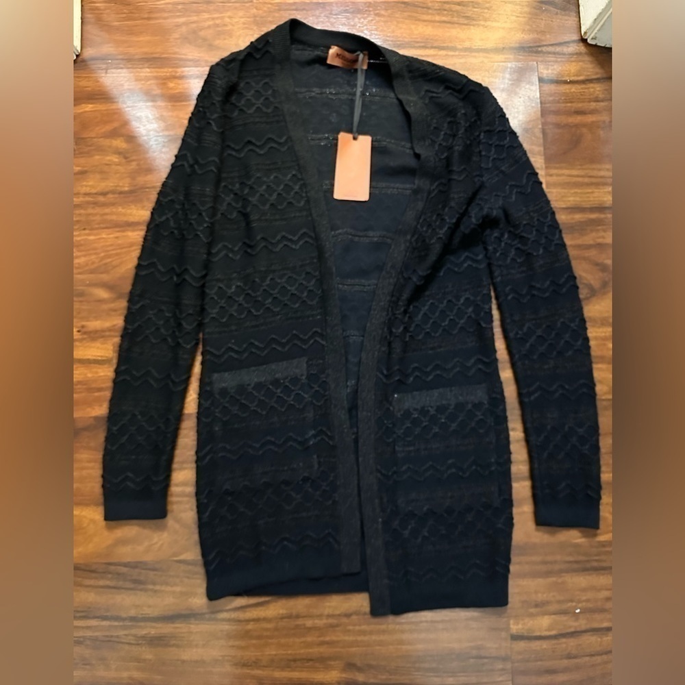 ๐ค Missoni Orange Label Metallic Wave Knit Long Cardigan XS NWT No Belt - Picture 5 of 8